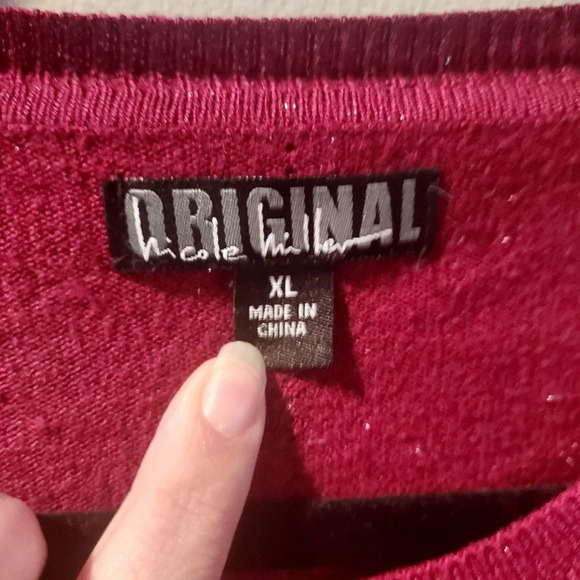 Nicole Miller Original Wine and Silver Sparkle Button Up Long Sleeve Cardigan XL - Picture 2 of 10